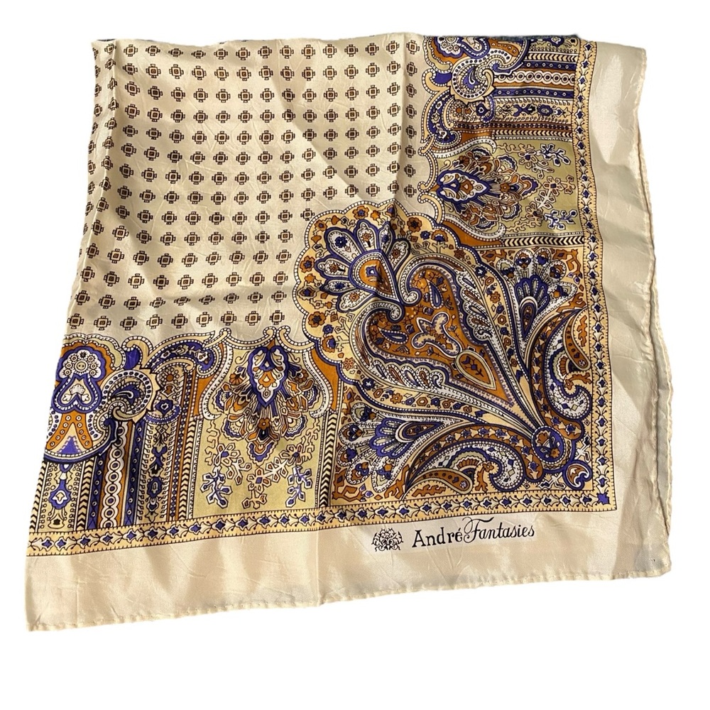 André Fantasies Paisley Silk Scarf in Cream and Gold